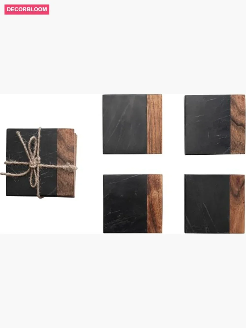Marble and Acacia Wood 2-Tone Coasters Set of 4